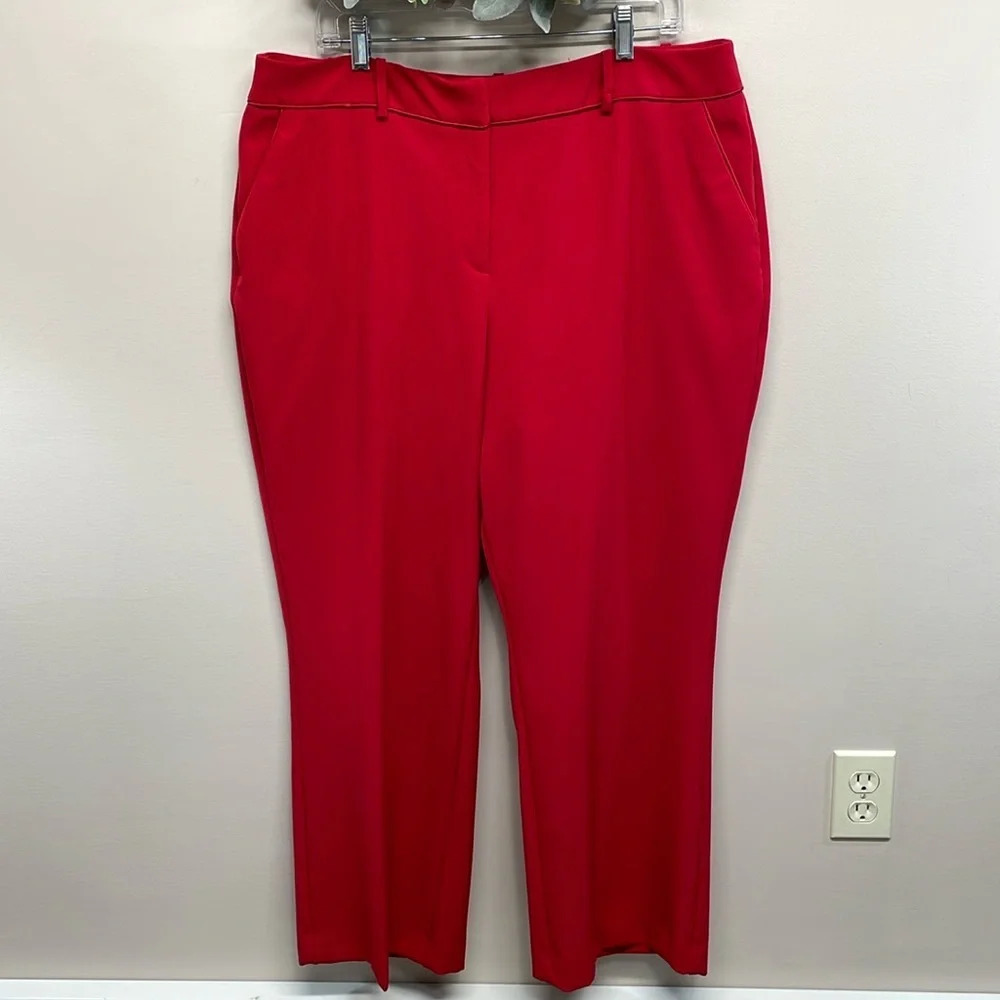 NWOT Elle Wide Leg Mid Rise Holiday Hostess Cherries Dress Pants Satin Piping 18